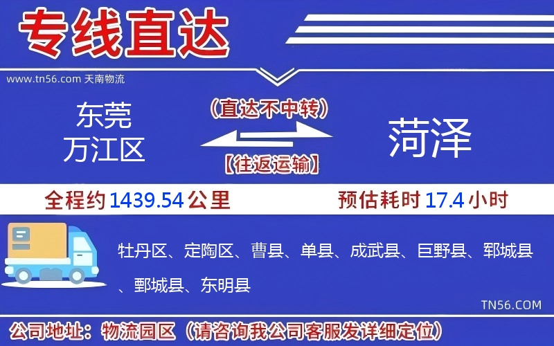 东莞万江区到菏泽物流公司